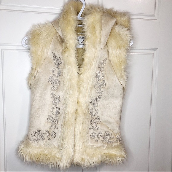 Urban Behaviour Beige Faux Fur Vest Hoodie Jacket - Picture 2 of 8